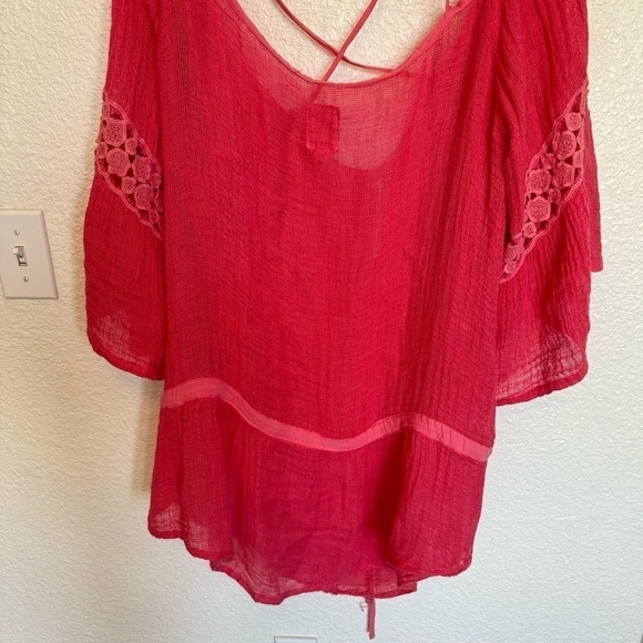 Sunday St. Tropez Blouse Women's M/L Linen Pullover Tunic Top Gauze Pink - Picture 9 of 9